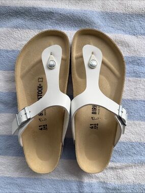 Birkenstock White Gizeh Birko-Flor Thong Sandals - Women's